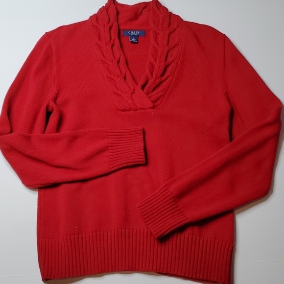 Chaps Rope V neck Cotton Sweater Large  EUC - Picture 1 of 4